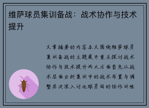 维萨球员集训备战：战术协作与技术提升